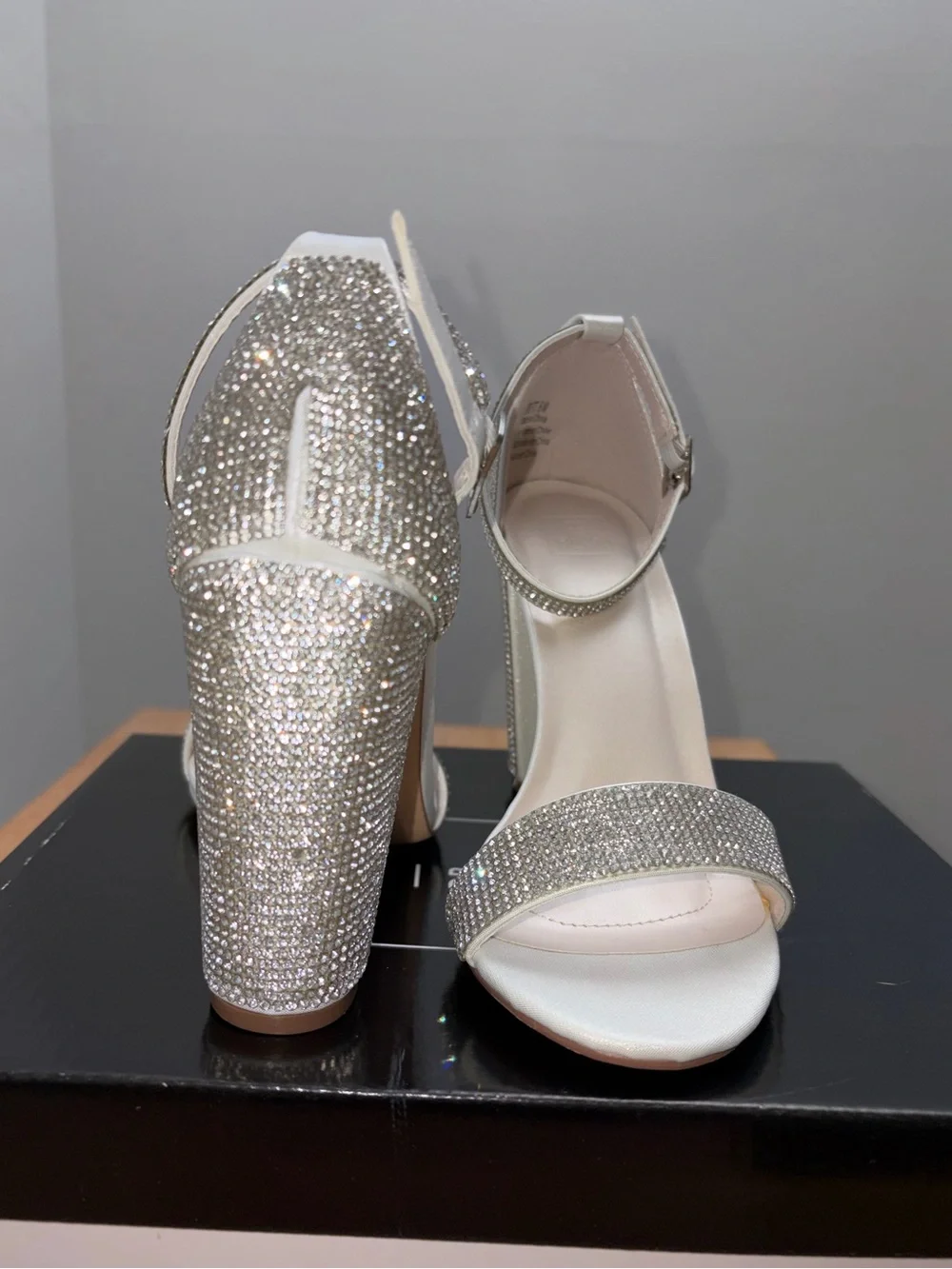 White Bridal Crystal Ankle-Strap Heels with Rhinestone Accents NWT